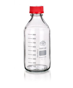 Fľaša reagenčná guľatá, s červeným uzáverom a priehľadným vylievacím krúžkom, GL 45, SIMAX, 1 ks