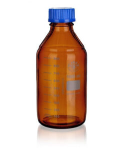 Fľaša reagenčná hnedá guľatá, s modrým uzáverom, GL 45, SIMAX, 1 ks