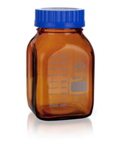 Fľaša reagenčná hnedá hranatá, s modrým uzáverom, rôzne objemy, GL 80, SIMAX, 1 ks