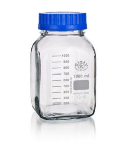 Fľaša reagenčná hranatá, s modrým uzáverom rôzne objemy, GL 80, SIMAX, 1 ks