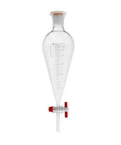 Lievik deliaci podľa Squibba, sklenený s PTFE kohútom a PE zátkou, rôzne objemy, biela graduácia, podľa ISO 4800, 1 ks