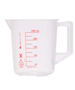 Kadička plastová (PP) s rúčkou, červená stupnica, rôzne objemy, 1 ks