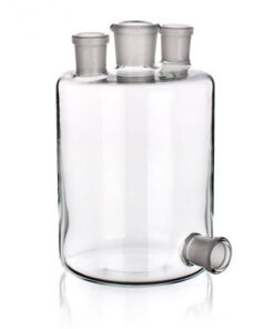 Fľaša podľa Woulfa s troma hrdlami NZ (3x 19/26), výpusť NZ 19/26, rôzne objemy, 1 ks