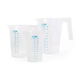 Odmerka s uchom vysoká, PP, modrá stupnica, rôzne objemy, 1 ks