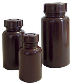 Fľaša guľatá širokohrdlá, LDPE so skrutkovacím uzáverom, GL 32, hnedá, rôzne objemy, 1 ks