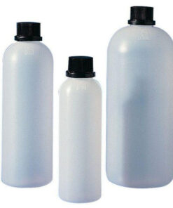 Fľaša guľatá, PE, s úzkym, bezpečnostným uzáverom, rôzne objemy, 1 ks