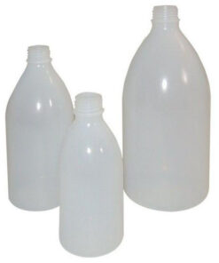 Fľaša guľatá úzkohrdlá, PE, bez uzáveru, GL 18, rôzne objemy, 1 ks